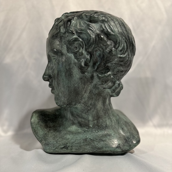 Vintage Maitland Smith Style Ceramic Bust Verdigris Green Grecian Goddess - Picture 3 of 9